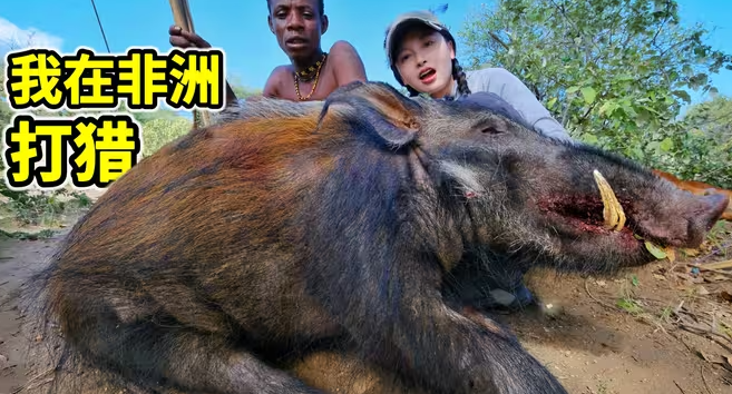 在非洲打猎,荒野2天猎获150斤巨型野猪!-华闻时空