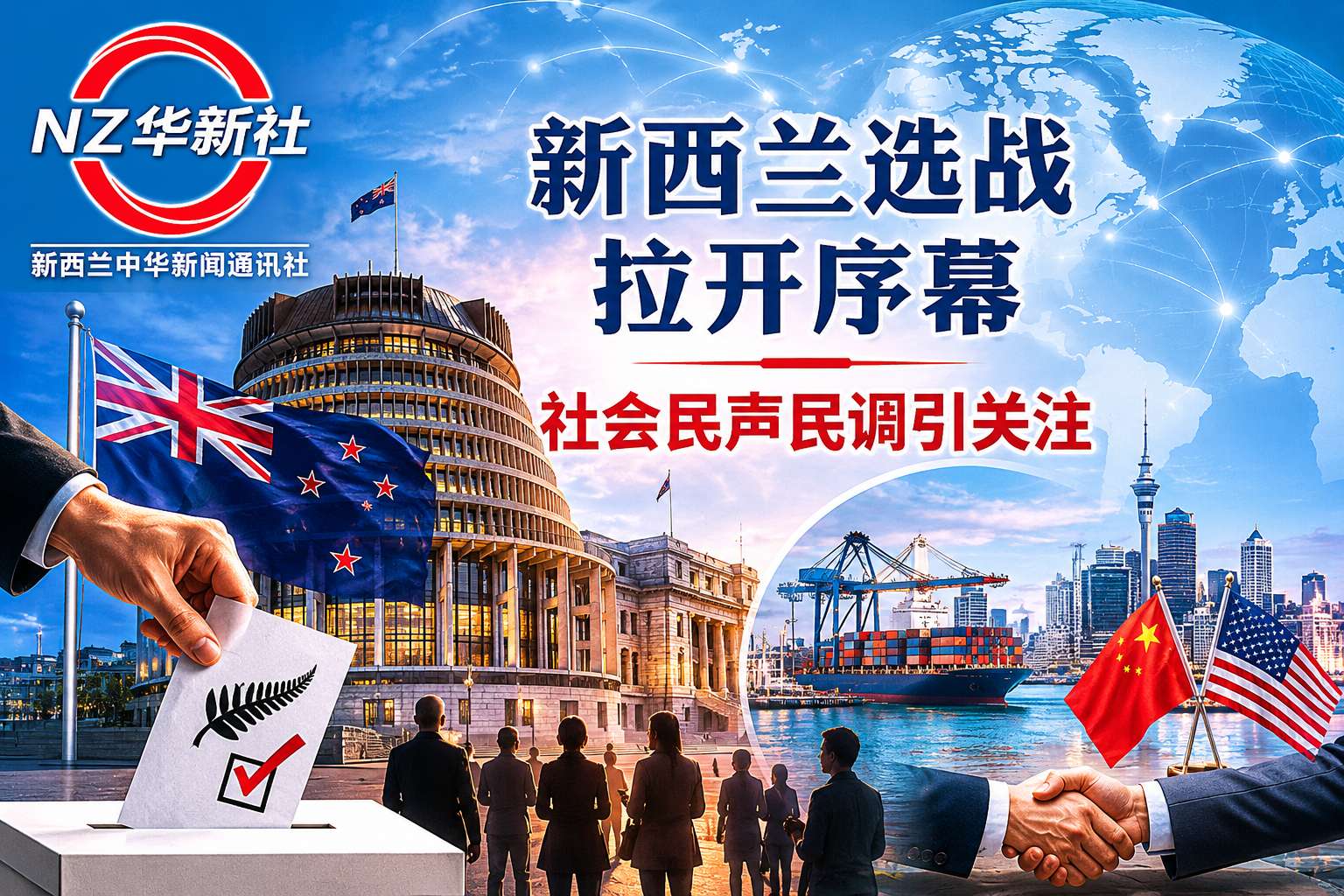 NZ华新社述评：新西兰选战拉开序幕／社会民声民调引关注-华闻时空