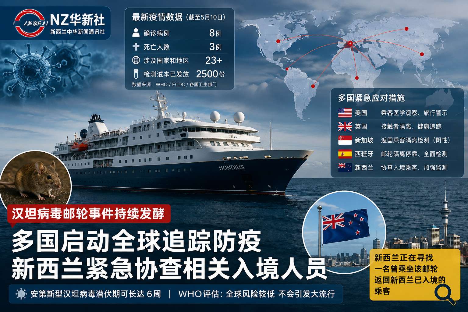 《汉坦病毒邮轮事件持续发酵：多国启动全球追踪防疫，新西兰紧急协查相关入境人员》-华闻时空