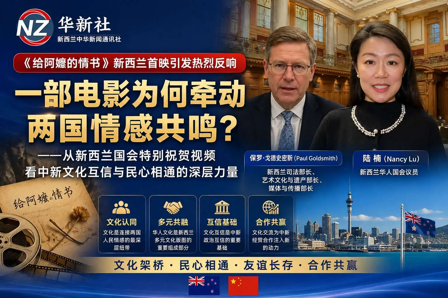 图片[1]-NZ华新社新闻述评：《一部电影为何牵动两国情感共鸣？》——从《给阿嬷的情书》新西兰首映看中新文化互信与民心相通的深层力量-华闻时空