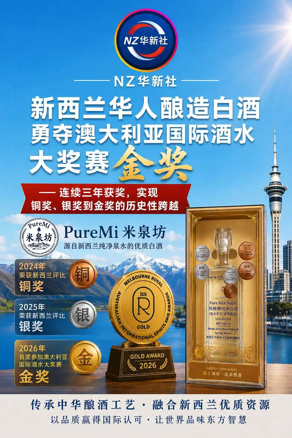 图片[1]-新西兰华人酿造白酒勇夺澳大利亚国际酒水大奖赛金奖一一连续三年获奖，实现铜奖、银奖到金奖的历史性跨越-华闻时空