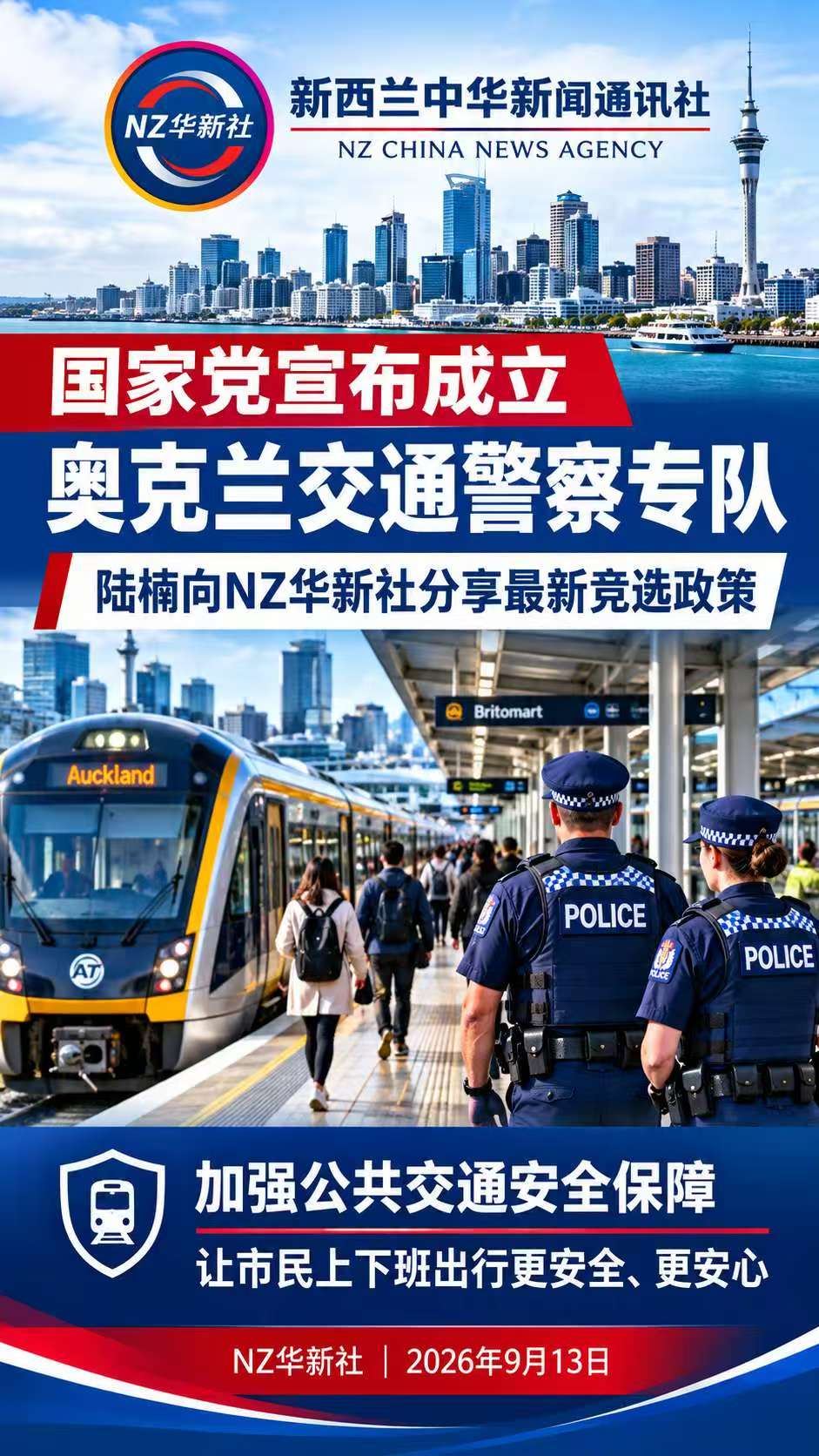 国家党宣布成立奥克兰交通警察专队——陆楠向NZ华新社分享最新竞选政策：让市民上下班出行更安全、更安心-华闻时空