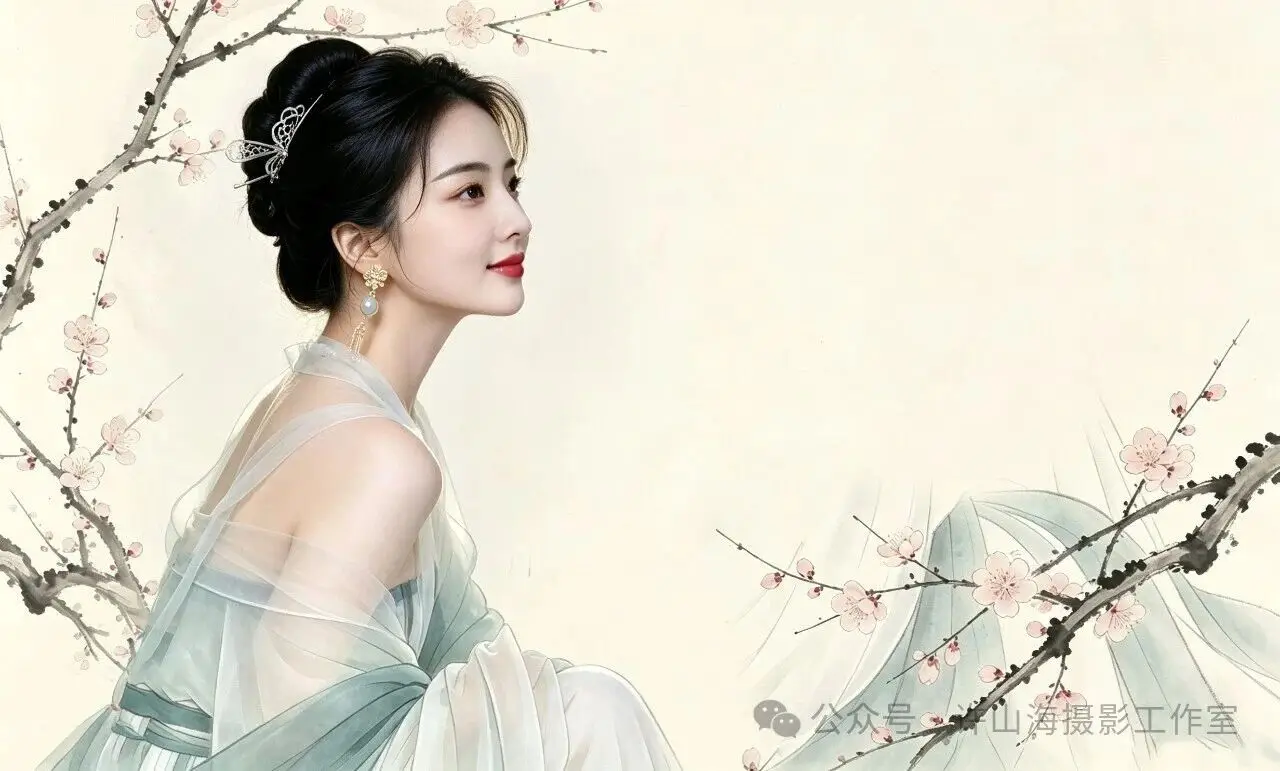 图片[4]-[配图散文]墨韵梅影 水墨人像之一-华闻时空